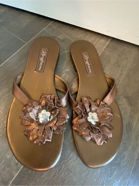 Brighton Metallic Brown Floral Astor Slide Sandals